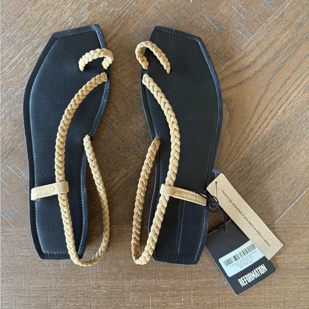 Reformation Braided Leather Toe Ring Thong Sandals Summer Flip Flops 9 NEW